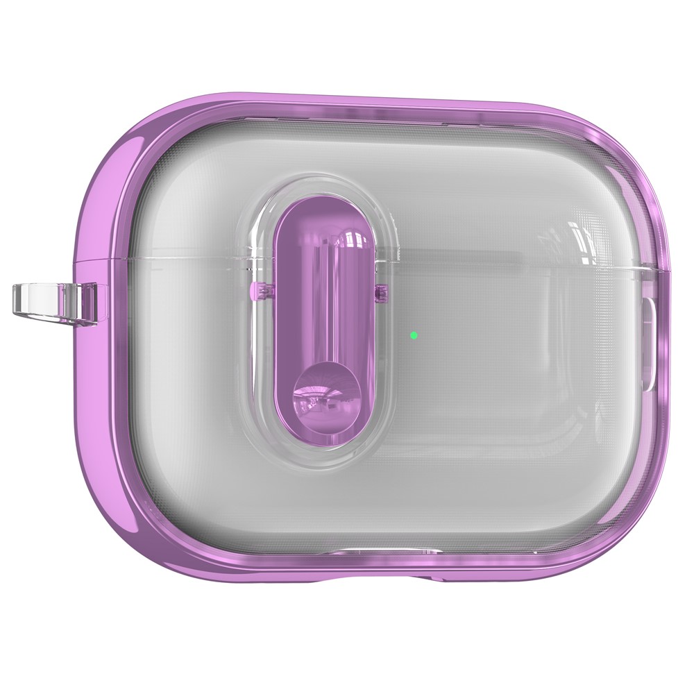 For Apple AirPods Pro / Pro 2 Case Clear Electroplated TPU PC Earbuds Cover with Lock Clasp / Carabiner - Purple
