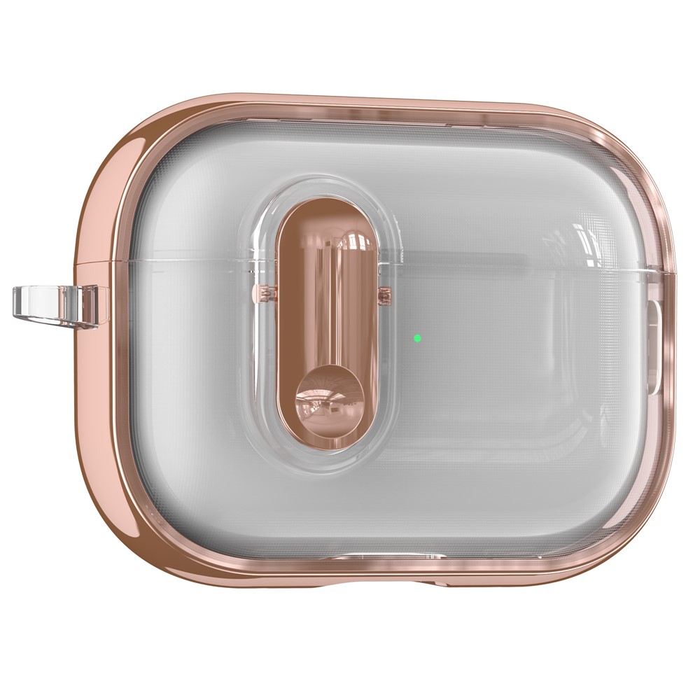 For Apple AirPods Pro / Pro 2 Case Clear Electroplated TPU PC Earbuds Cover with Lock Clasp / Carabiner - Rose Gold