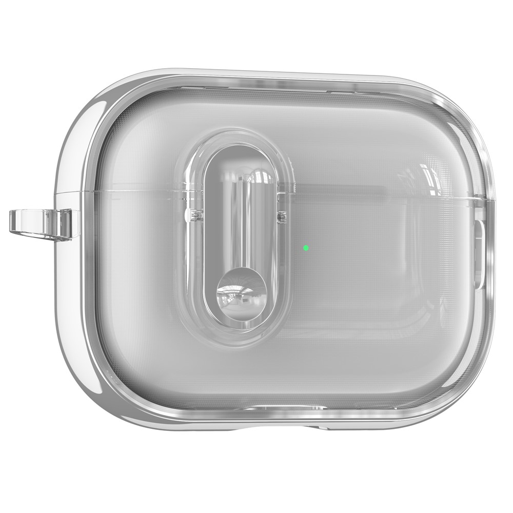 For Apple AirPods Pro  /  Pro 2 Case Clear Electroplated TPU PC Earbuds Cover with Lock Clasp  /  Carabiner - Silver