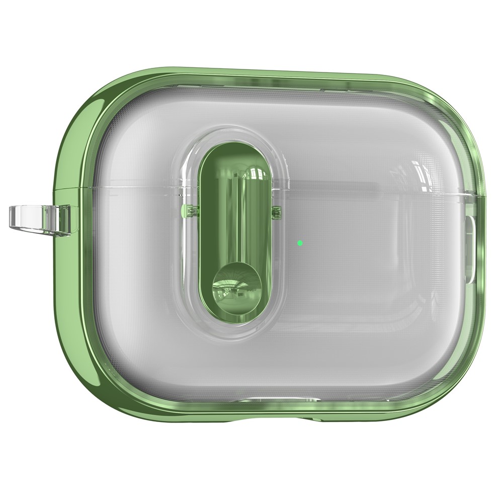 For Apple AirPods Pro / Pro 2 Case Clear Electroplated TPU PC Earbuds Cover with Lock Clasp / Carabiner - Green