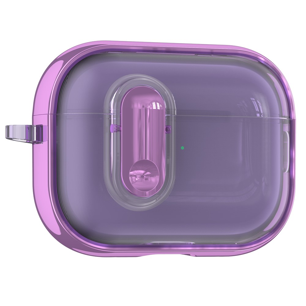 For Apple AirPods Pro  /  Pro 2 Case Clear Electroplated TPU PC Earbuds Cover with Lock Clasp  /  Carabiner - All Purple