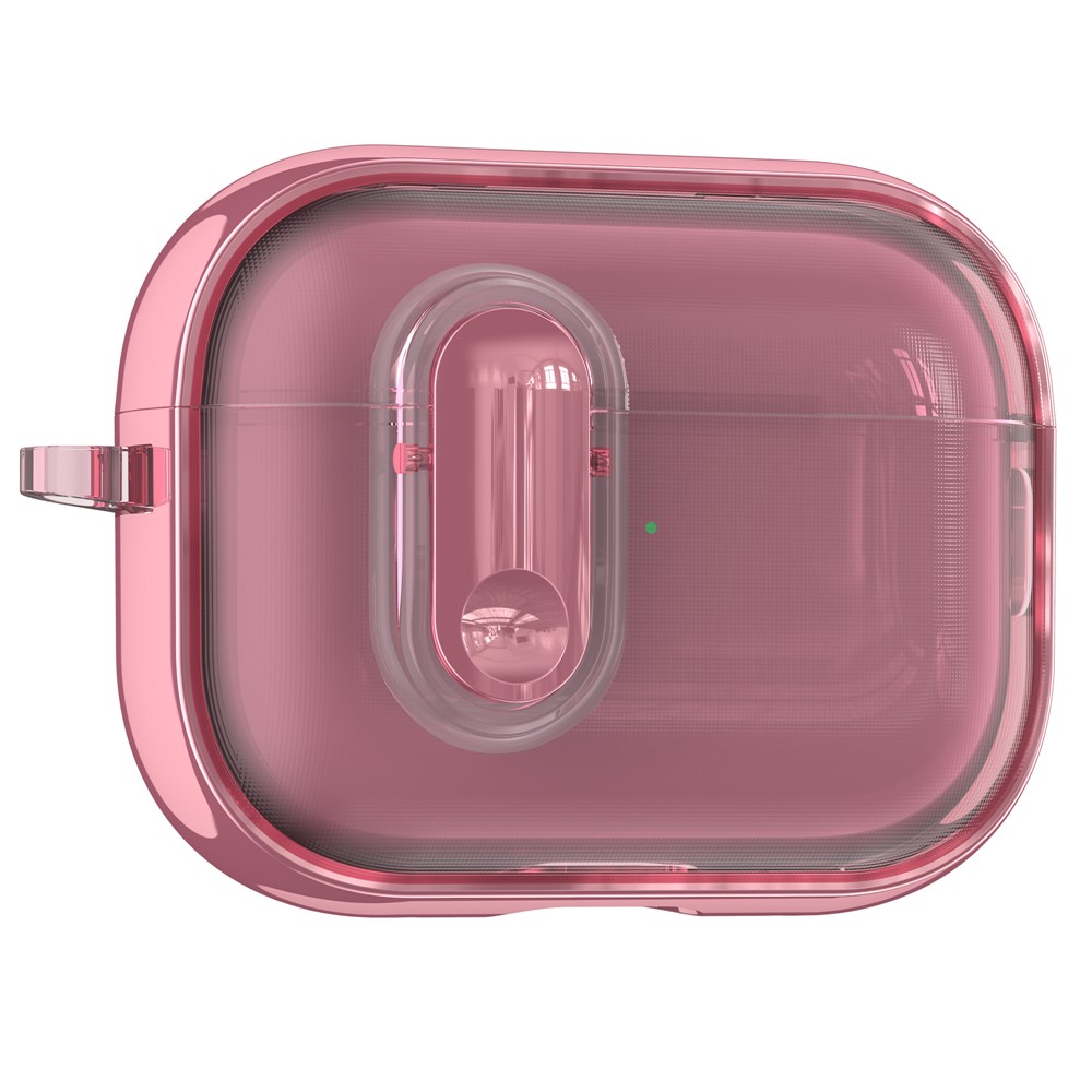 For Apple AirPods Pro  /  Pro 2 Case Clear Electroplated TPU PC Earbuds Cover with Lock Clasp  /  Carabiner - All Pink