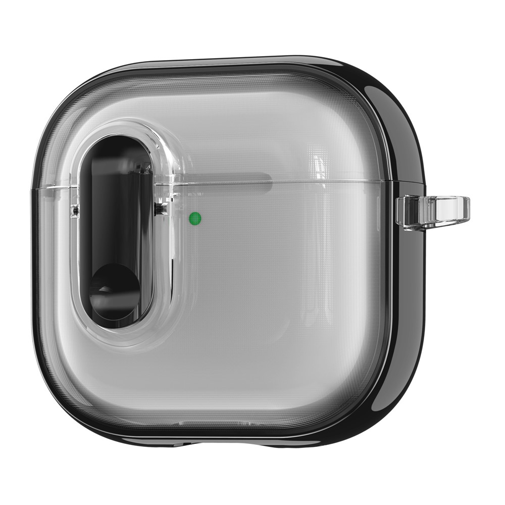 For AirPods 4 with ANC Case Clear Electroplated TPU PC Earbuds Cover with Lock Clasp / Carabiner - Black