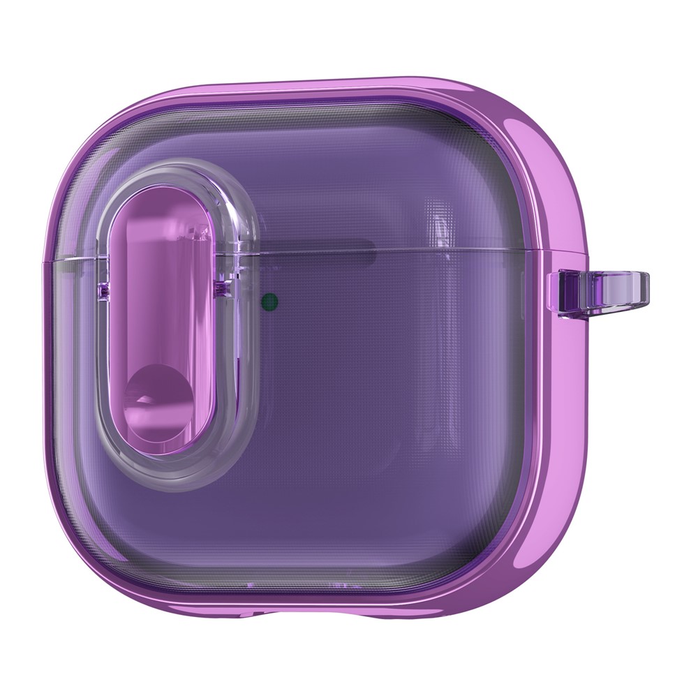 For AirPods 4 with ANC Case Clear Electroplated TPU PC Earbuds Cover with Lock Clasp / Carabiner - All Purple