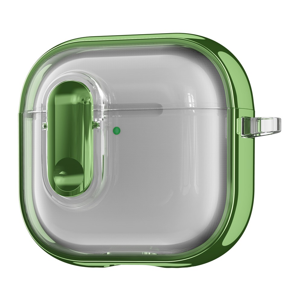 For AirPods 4 with ANC Case Clear Electroplated TPU PC Earbuds Cover with Lock Clasp / Carabiner - Green