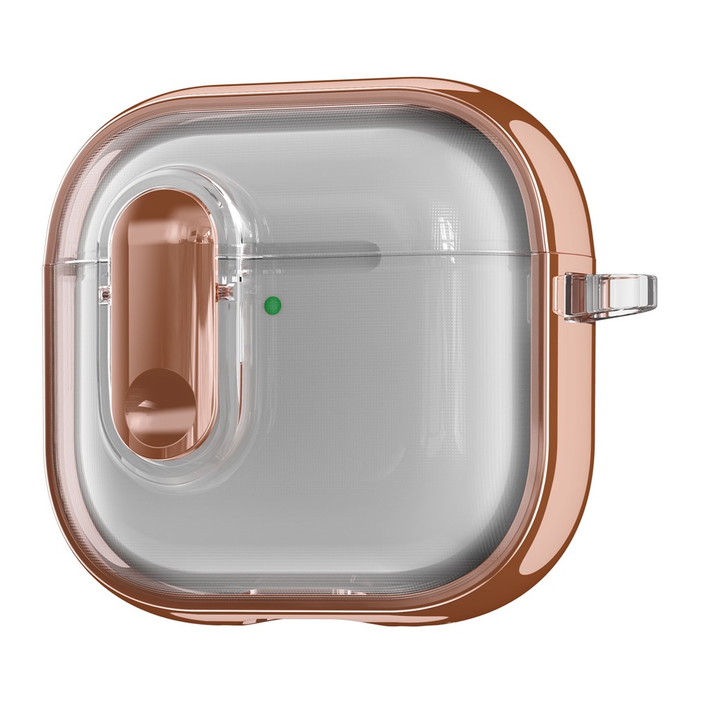For AirPods 4 with ANC Case Clear Electroplated TPU PC Earbuds Cover with Lock Clasp / Carabiner - Rose Gold