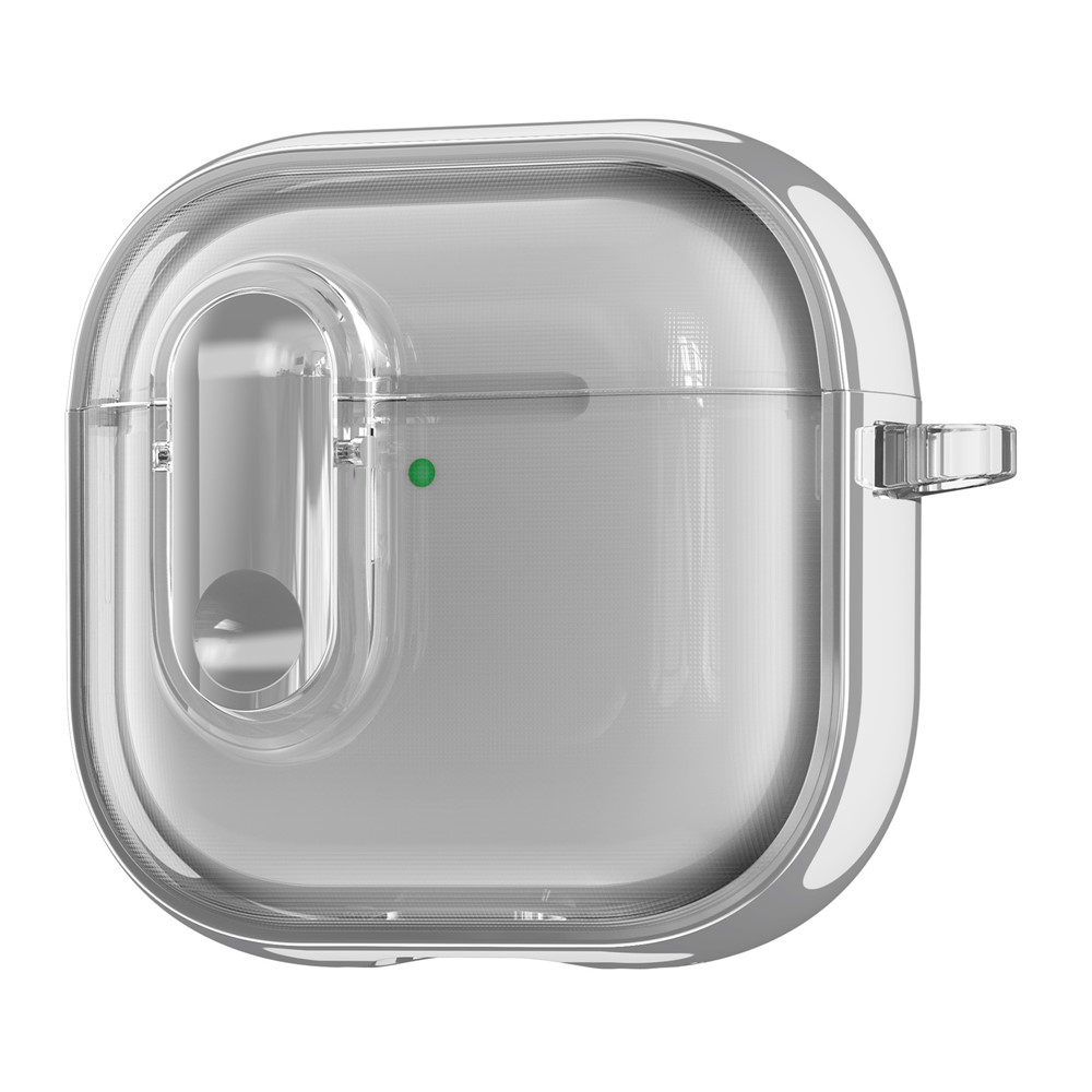 For AirPods 4 with ANC Case Clear Electroplated TPU PC Earbuds Cover with Lock Clasp / Carabiner - Silver