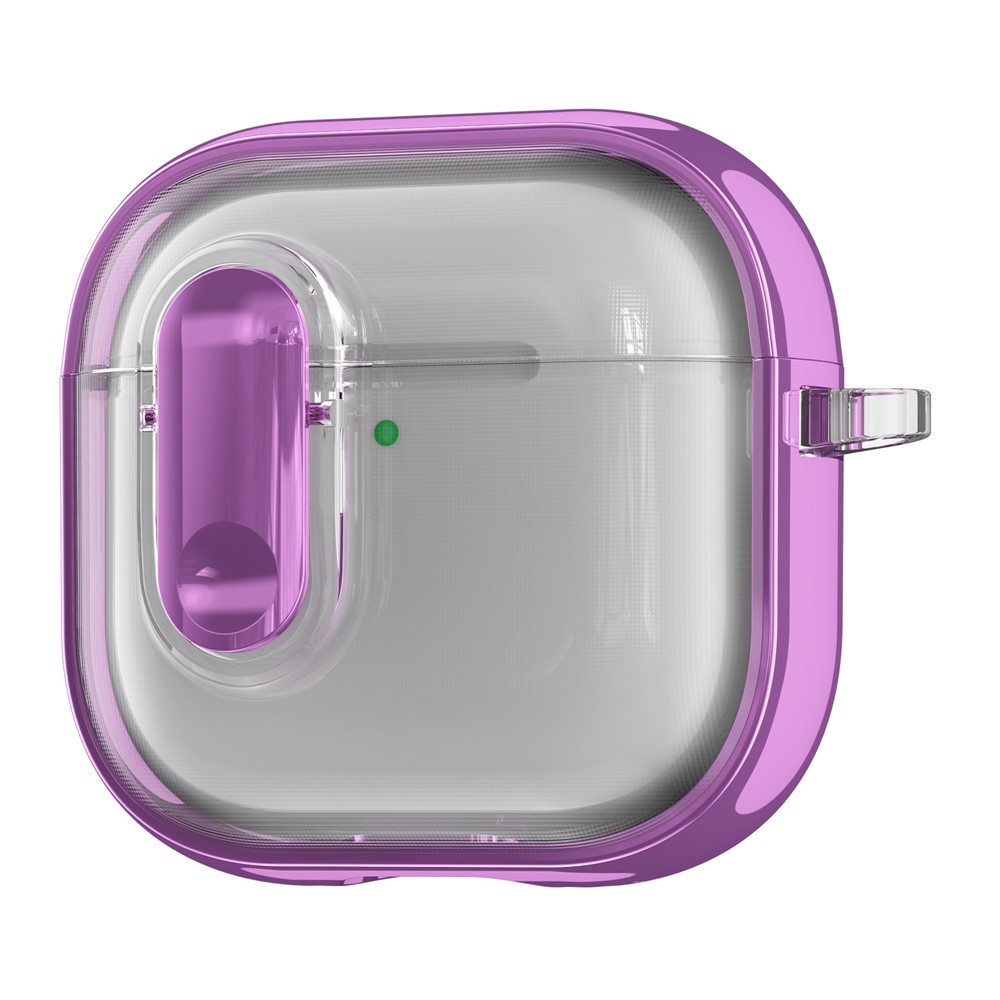For AirPods 4 with ANC Case Clear Electroplated TPU PC Earbuds Cover with Lock Clasp / Carabiner - Purple
