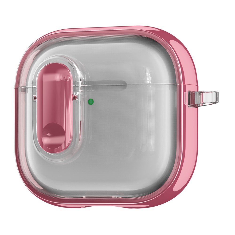 For AirPods 4 with ANC Case Clear Electroplated TPU PC Earbuds Cover with Lock Clasp  /  Carabiner - Pink