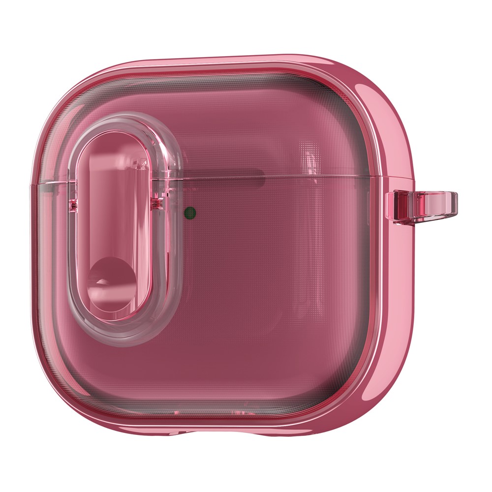 For AirPods 4 with ANC Case Clear Electroplated TPU PC Earbuds Cover with Lock Clasp  /  Carabiner - All Pink
