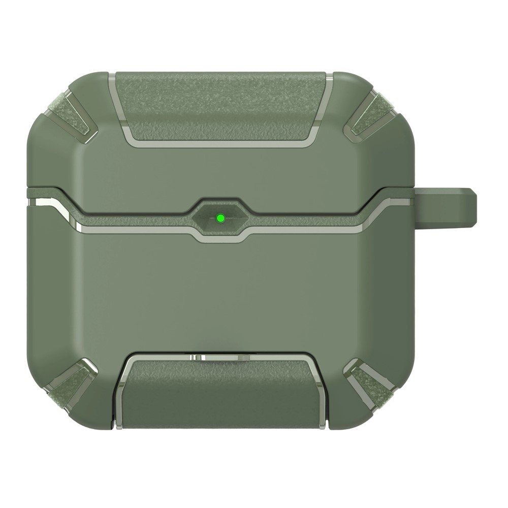 For AirPods 4 with ANC Case Foldable Stand TPU PC Earbuds Cover with Carabiner - Green
