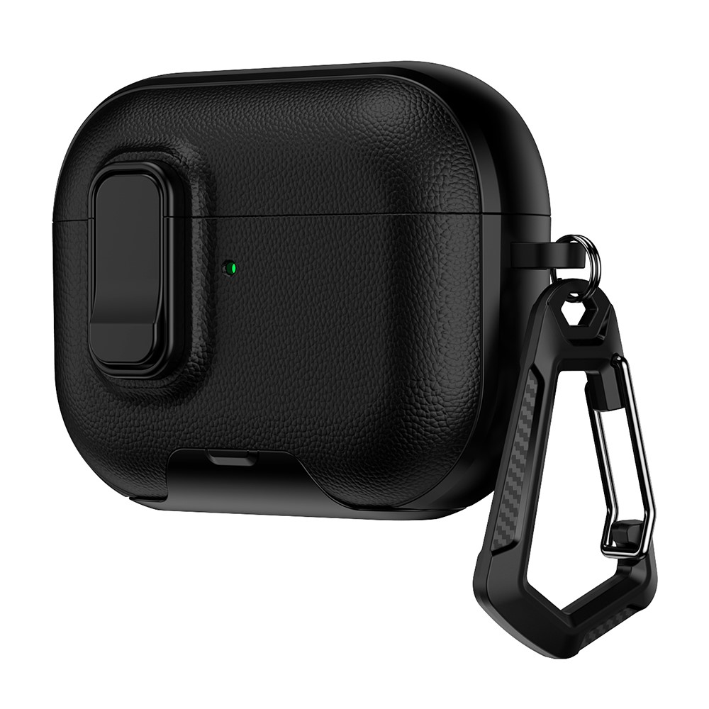 For Apple AirPods Pro Case with Stand Dual Color Texture TPU + PC Earphone Cover with Lock Buckle and Carabiner - Black