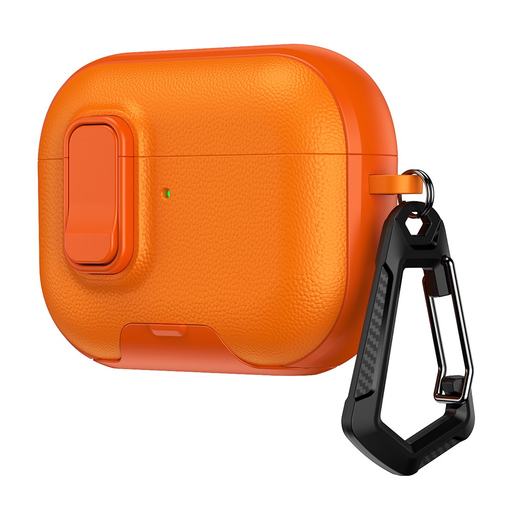 For Apple AirPods Pro Case with Stand Dual Color Texture TPU + PC Earphone Cover with Lock Buckle and Carabiner - Orange