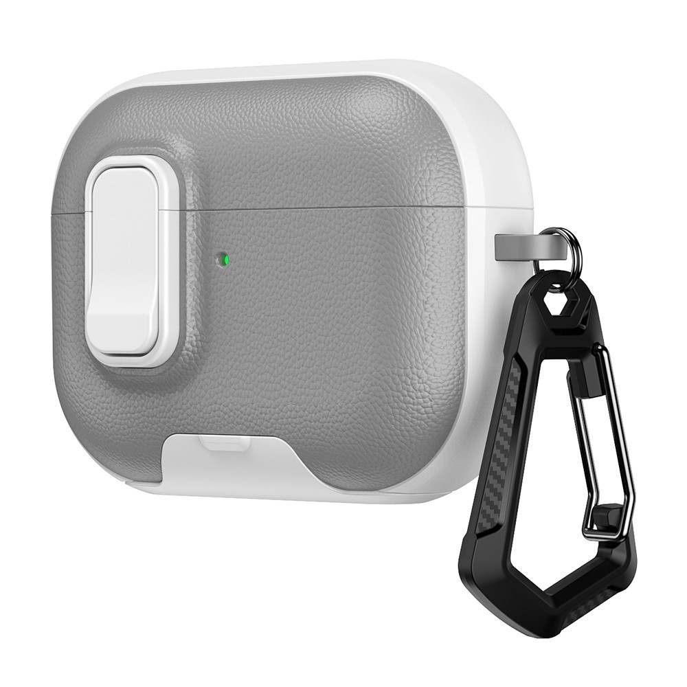 For Apple AirPods Pro Case with Stand Dual Color Texture TPU + PC Earphone Cover with Lock Buckle and Carabiner - Grey White