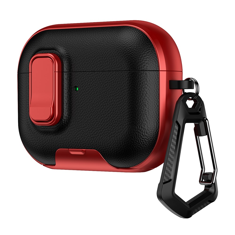For Apple AirPods Pro Case with Stand Dual Color Texture TPU + PC Earphone Cover with Lock Buckle and Carabiner - Black Red