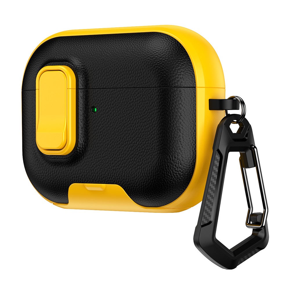 For Apple AirPods Pro Case with Stand Dual Color Texture TPU + PC Earphone Cover with Lock Buckle and Carabiner - Black Yellow