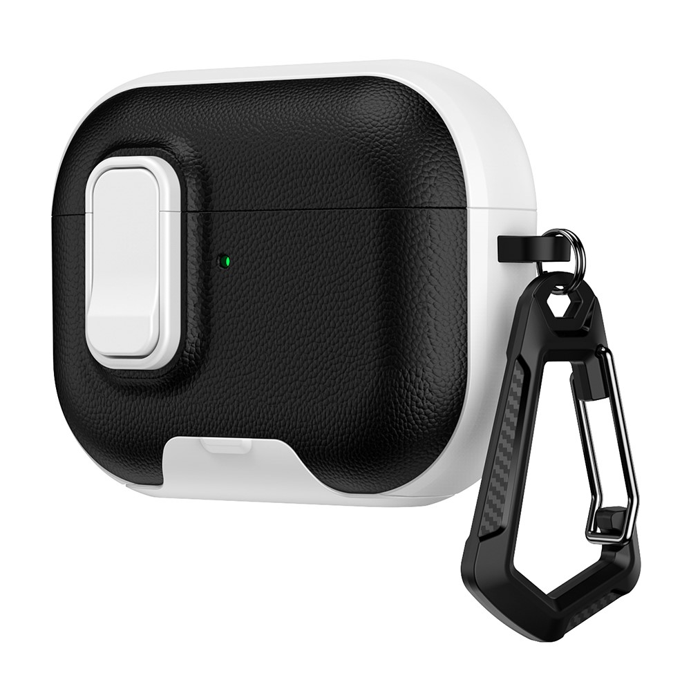 For Apple AirPods Pro Case with Stand Dual Color Texture TPU + PC Earphone Cover with Lock Buckle and Carabiner - Black White