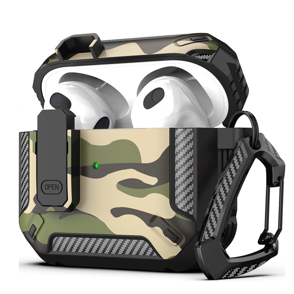 For Apple AirPods 3 Earphones Case Contrast Color Shockproof TPU Earbuds Cover with Carabiner - Camouflage Green