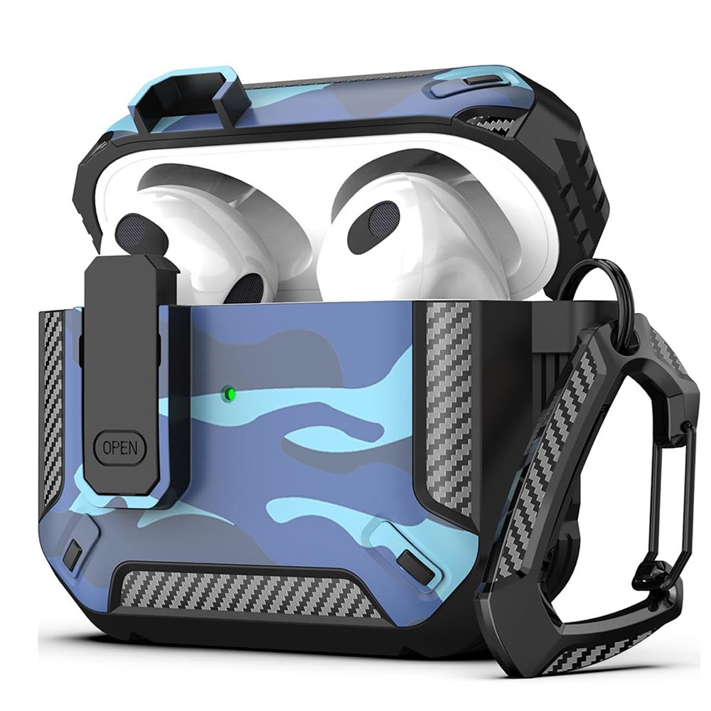 For Apple AirPods 3 Earphones Case Contrast Color Shockproof TPU Earbuds Cover with Carabiner - Camouflage Blue