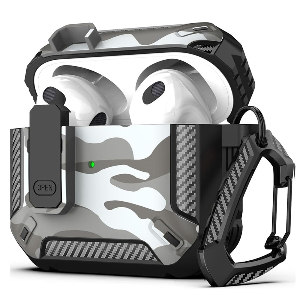 For Apple AirPods 3 Earphones Case Contrast Color Shockproof TPU Earbuds Cover with Carabiner - Camouflage Grey
