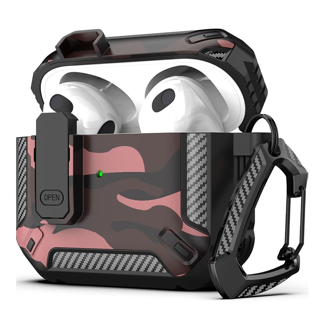 For Apple AirPods 3 Earphones Case Contrast Color Shockproof TPU Earbuds Cover with Carabiner - Camouflage Red