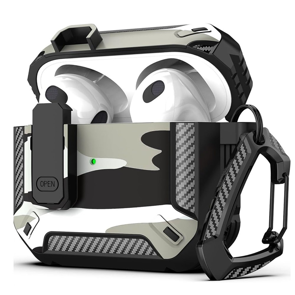 For Apple AirPods 3 Earphones Case Contrast Color Shockproof TPU Earbuds Cover with Carabiner - Snow Camouflage