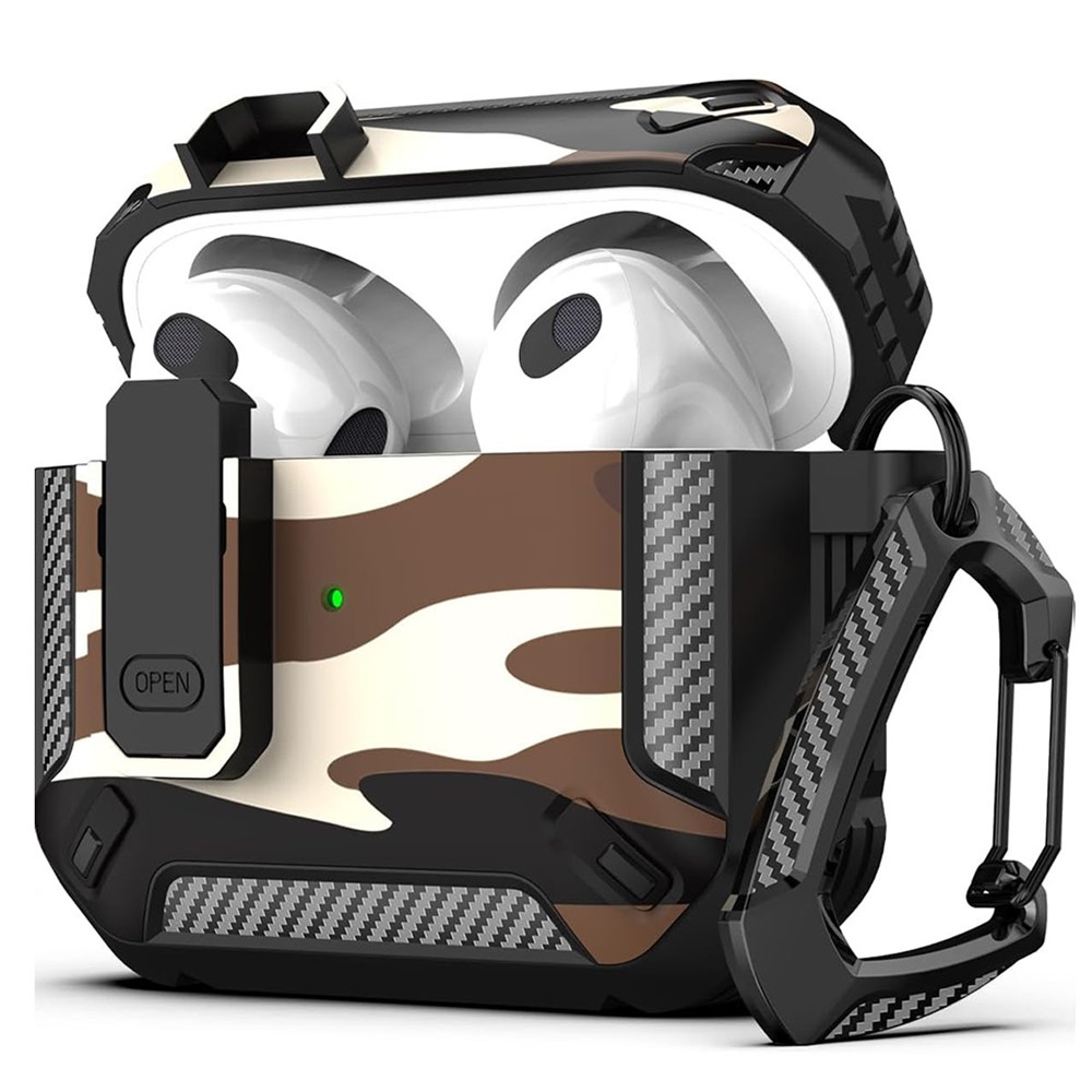 For Apple AirPods 3 Earphones Case Contrast Color Shockproof TPU Earbuds Cover with Carabiner - Desert Camouflage