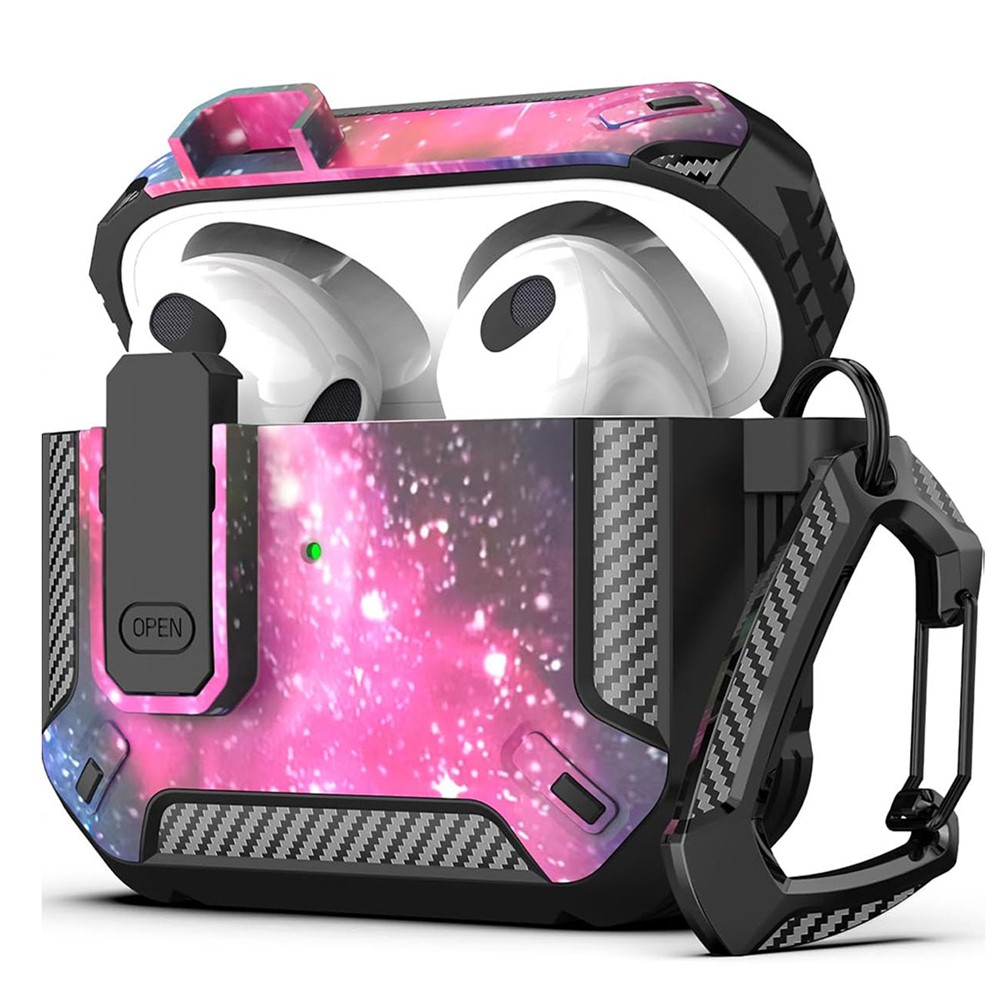 For Apple AirPods 3 Earphones Case Contrast Color Shockproof TPU Earbuds Cover with Carabiner - Starry Sky
