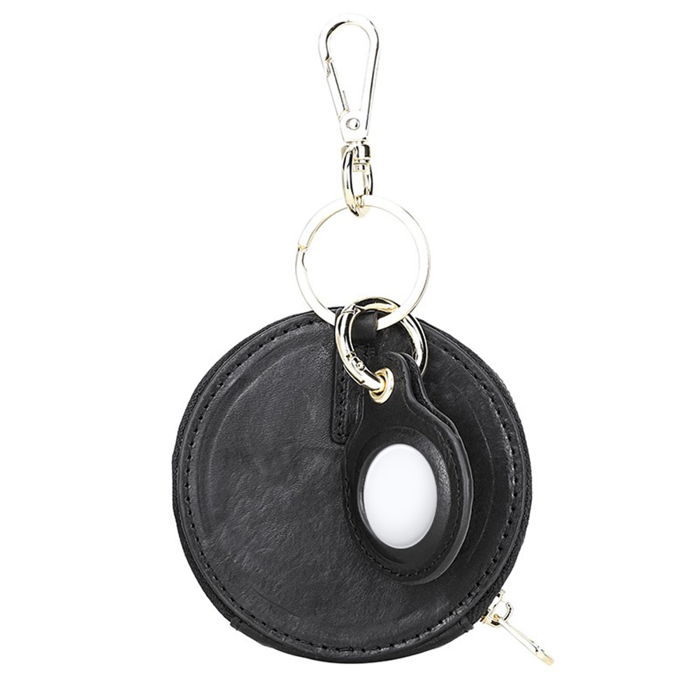 CONTACTS FAMILY 2 in 1 Genuine Leather Protective Case for AirPods 1/2/3/Pro AirTag - Black-1