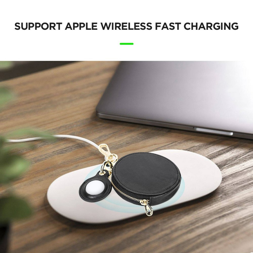 CONTACTS FAMILY 2 in 1 Genuine Leather Protective Case for AirPods 1/2/3/Pro AirTag - Black-3