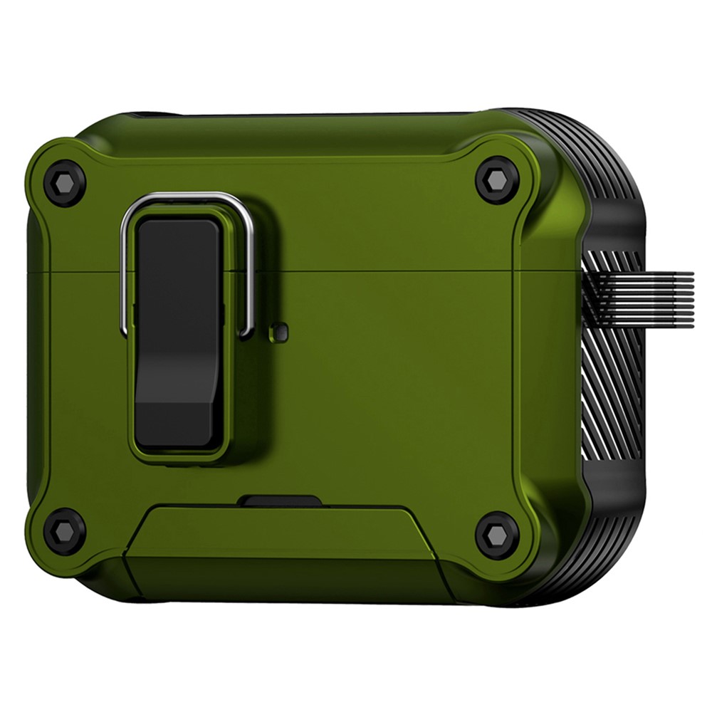 For AirPods Pro Earphone Case with Lock Phone Stand Magnetic Automatic Lock Cover - Army Green