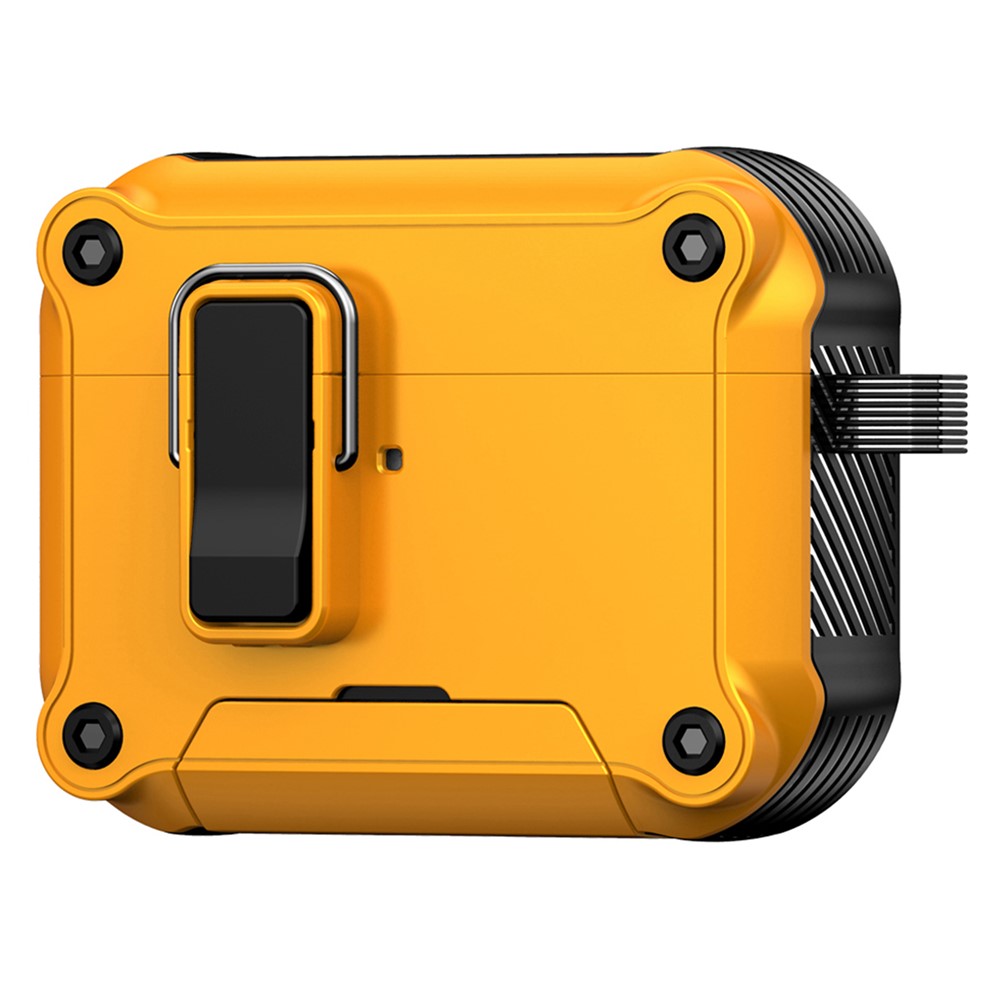 For AirPods Pro Earphone Case with Lock Phone Stand Magnetic Automatic Lock Cover - Yellow