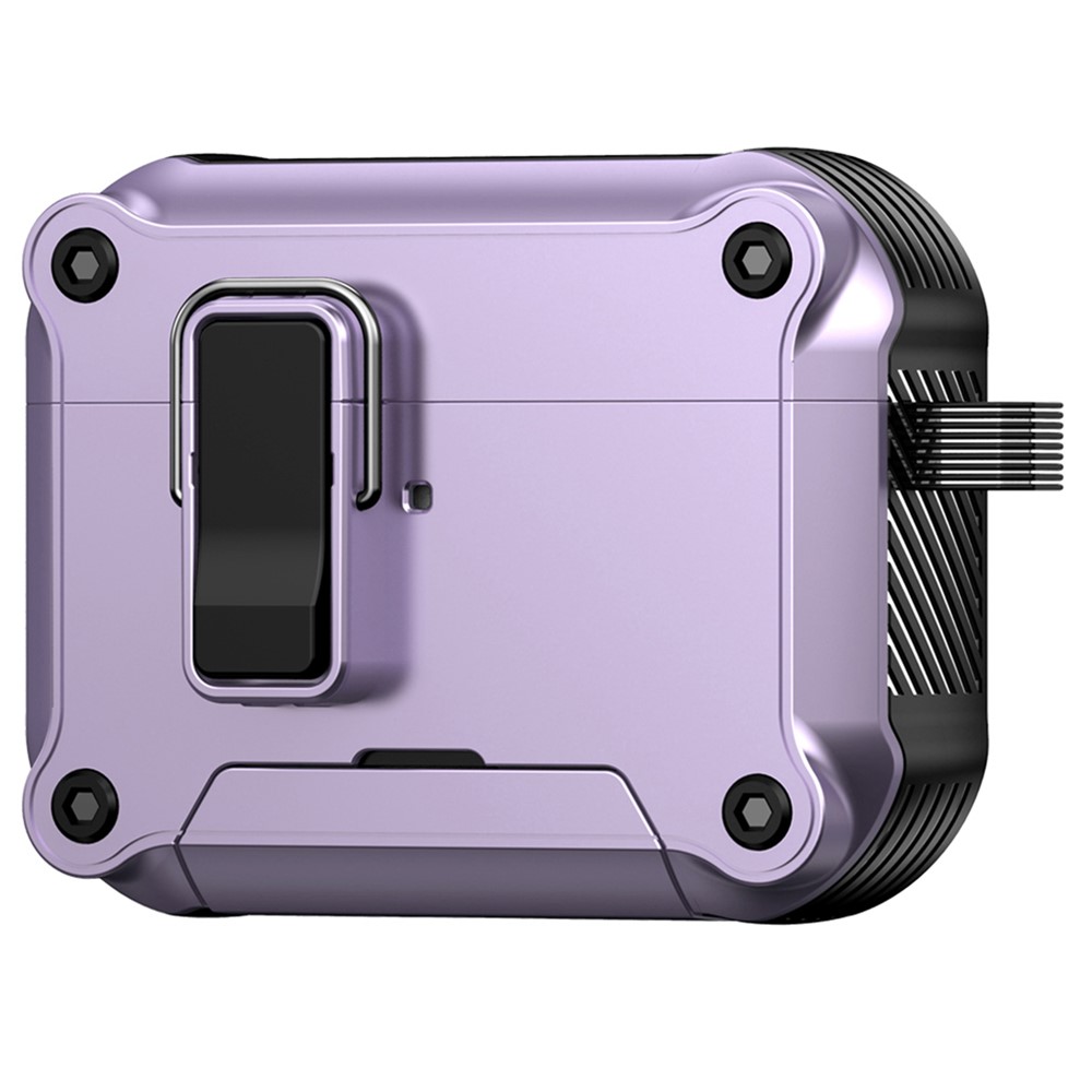 For AirPods Pro Earphone Case with Lock Phone Stand Magnetic Automatic Lock Cover - Purple