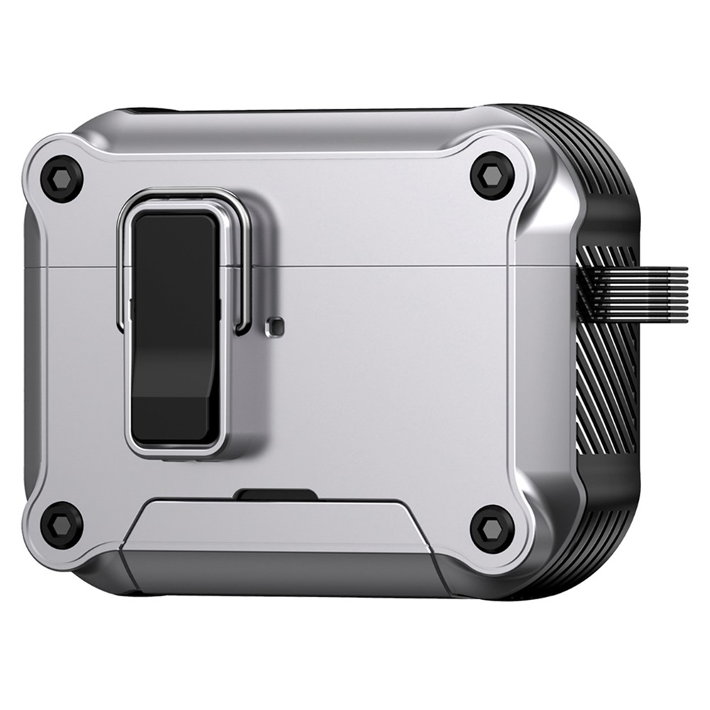 For AirPods Pro Earphone Case with Lock Phone Stand Magnetic Automatic Lock Cover - Silver