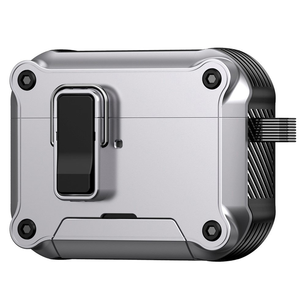 For AirPods Pro 2 Earphone Case with Lock Phone Stand Magnetic Automatic Lock Cover - Silver