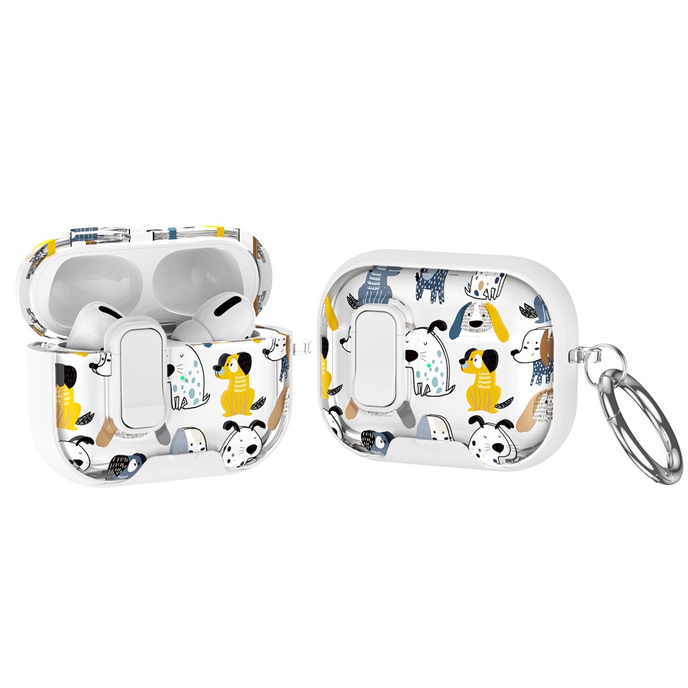 For AirPods Pro 2 Case Phone Stand Lock Design Patttern Print TPU PC Earphone Cover with Metal Carabiner - Cartoon Dog