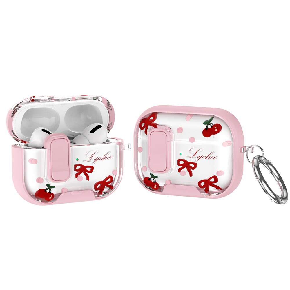 For AirPods Pro 2 Case Phone Stand Lock Design Patttern Print TPU PC Earphone Cover with Metal Carabiner - Bowknot