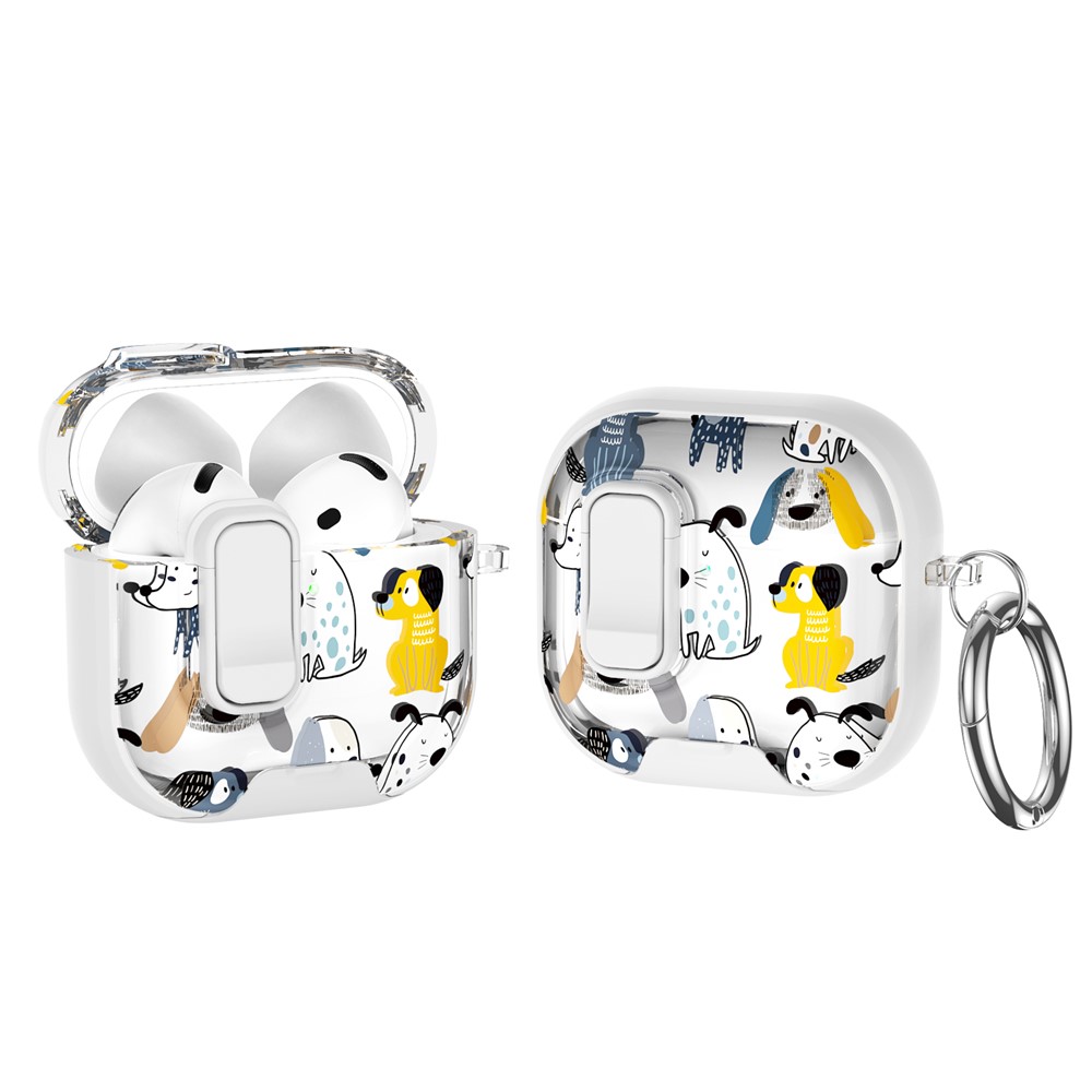 For AirPods 4 with ANC Case Phone Stand Lock Design Patttern Print TPU PC Earphone Cover with Metal Carabiner - Cartoon Dog