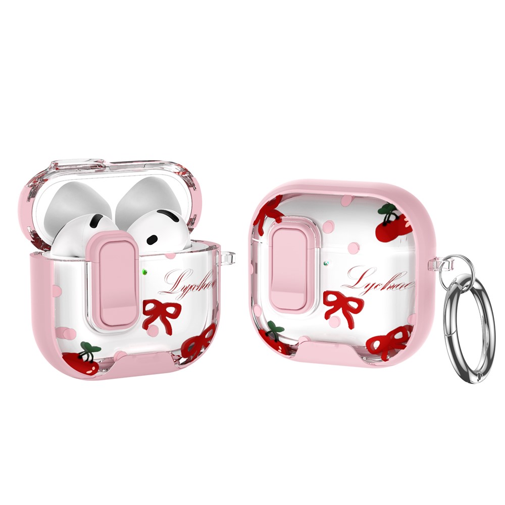 For AirPods 4 with ANC Case Phone Stand Lock Design Patttern Print TPU PC Earphone Cover with Metal Carabiner - Bowknot