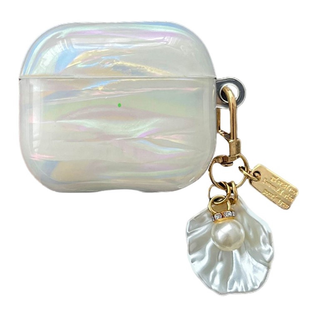 For AirPods 5 / 4 IMD Iridescent Shell Texture TPU Case Protective Cover with Shell Pendant