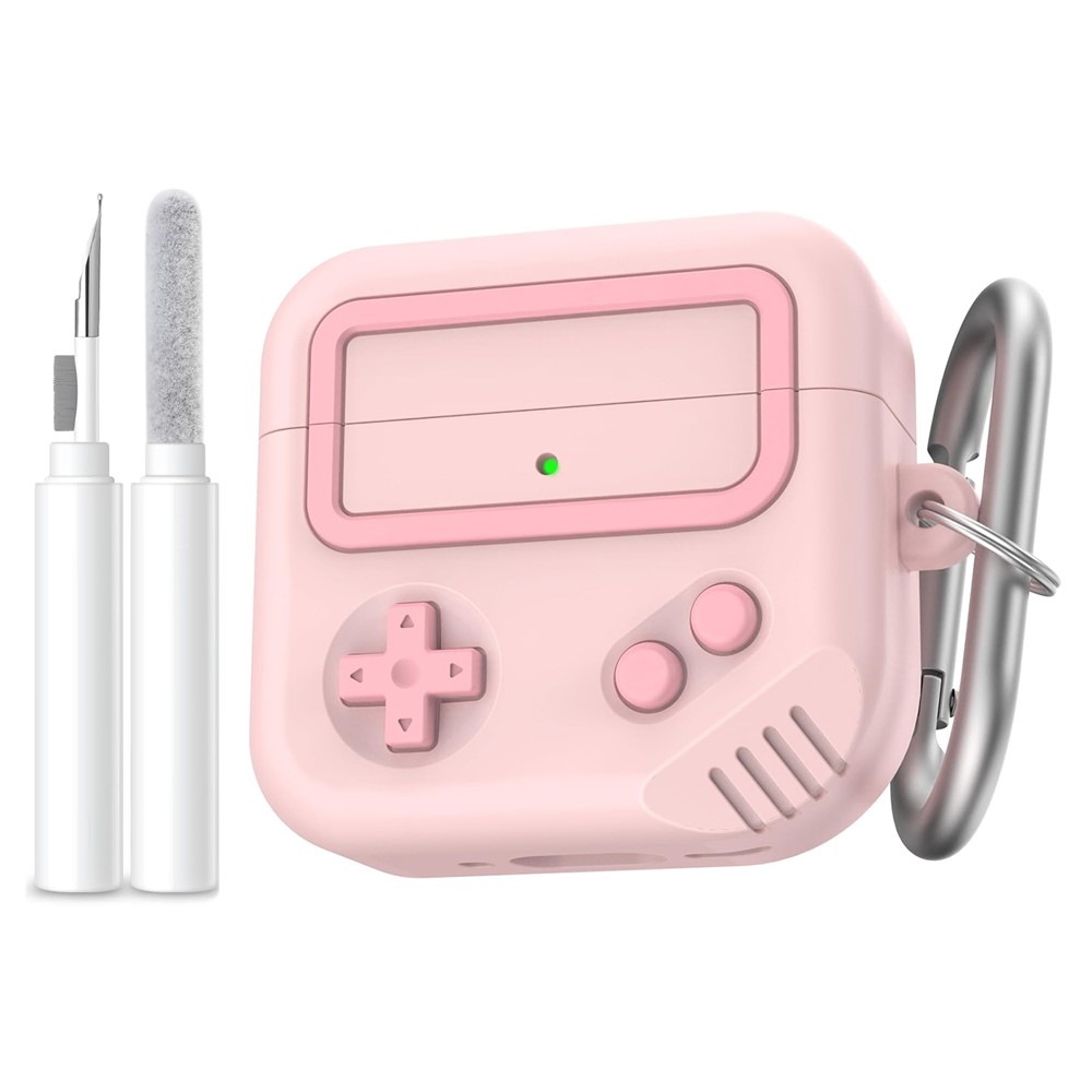 AHASTYLE JY21 For AirPods 5 / 4 Protective Case Game Console Design Split Silicone Earphone Cover with Carabiner and Cleaning Pen - Pink
