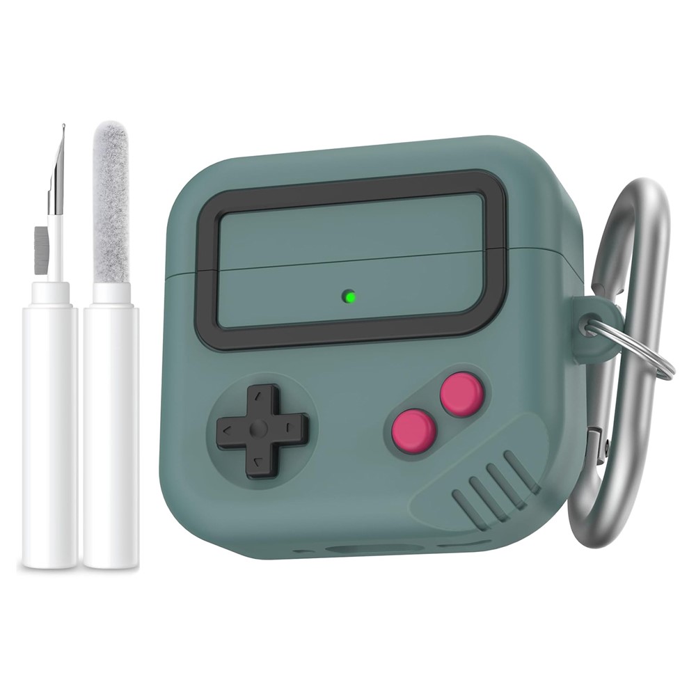 AHASTYLE JY21 For AirPods 5 / 4 Protective Case Game Console Design Split Silicone Earphone Cover with Carabiner and Cleaning Pen - Green
