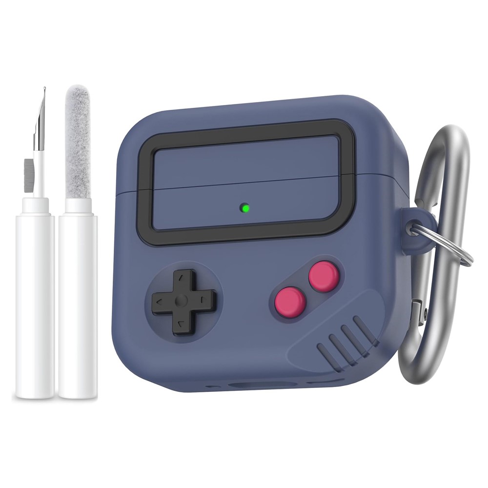 AHASTYLE JY21 For AirPods 5 / 4 Protective Case Game Console Design Split Silicone Earphone Cover with Carabiner and Cleaning Pen - Midnight Blue