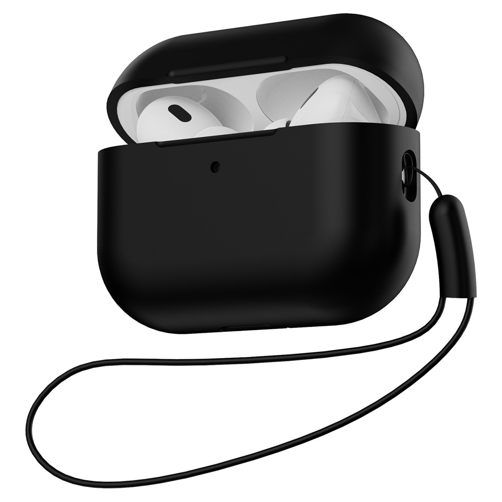 For AirPods Pro 2 Full Protection Silicone Case with Lanyard Drop-proof Protective Cover - Black