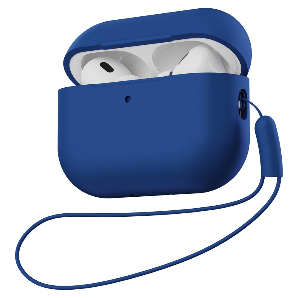 For AirPods Pro 2 Full Protection Silicone Case with Lanyard Drop-proof Protective Cover - Dark Blue