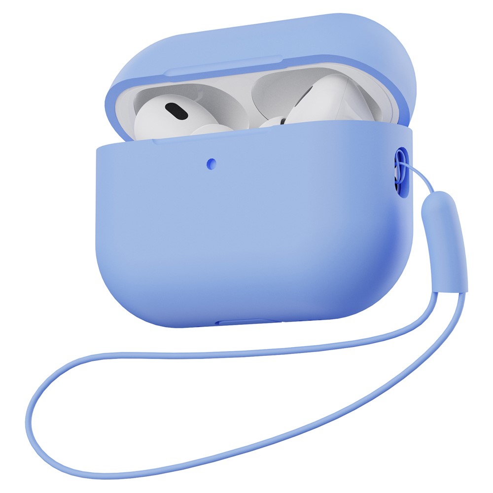 For AirPods Pro 2 Full Protection Silicone Case with Lanyard Drop-proof Protective Cover - Baby Blue