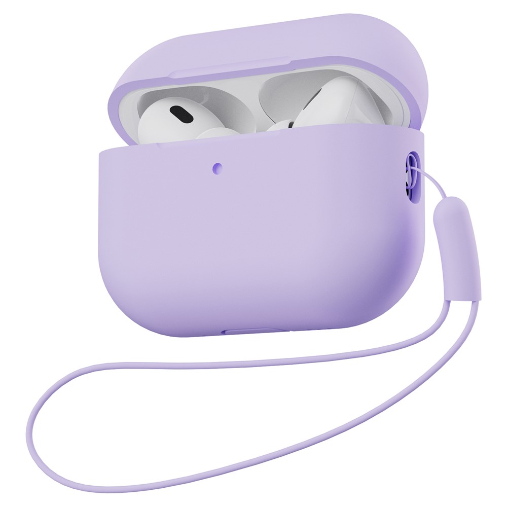For AirPods Pro 2 Full Protection Silicone Case with Lanyard Drop-proof Protective Cover - Purple