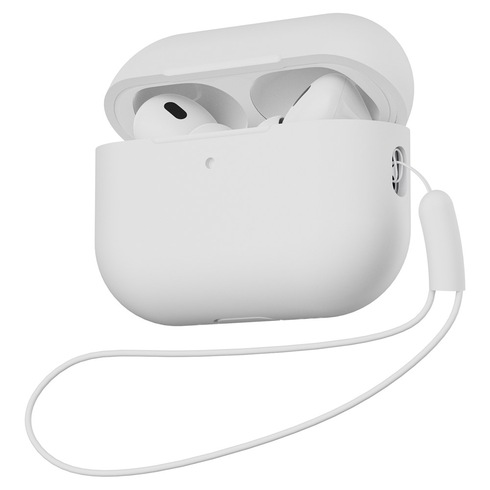 For AirPods Pro 2 Full Protection Silicone Case with Lanyard Drop-proof Protective Cover - White