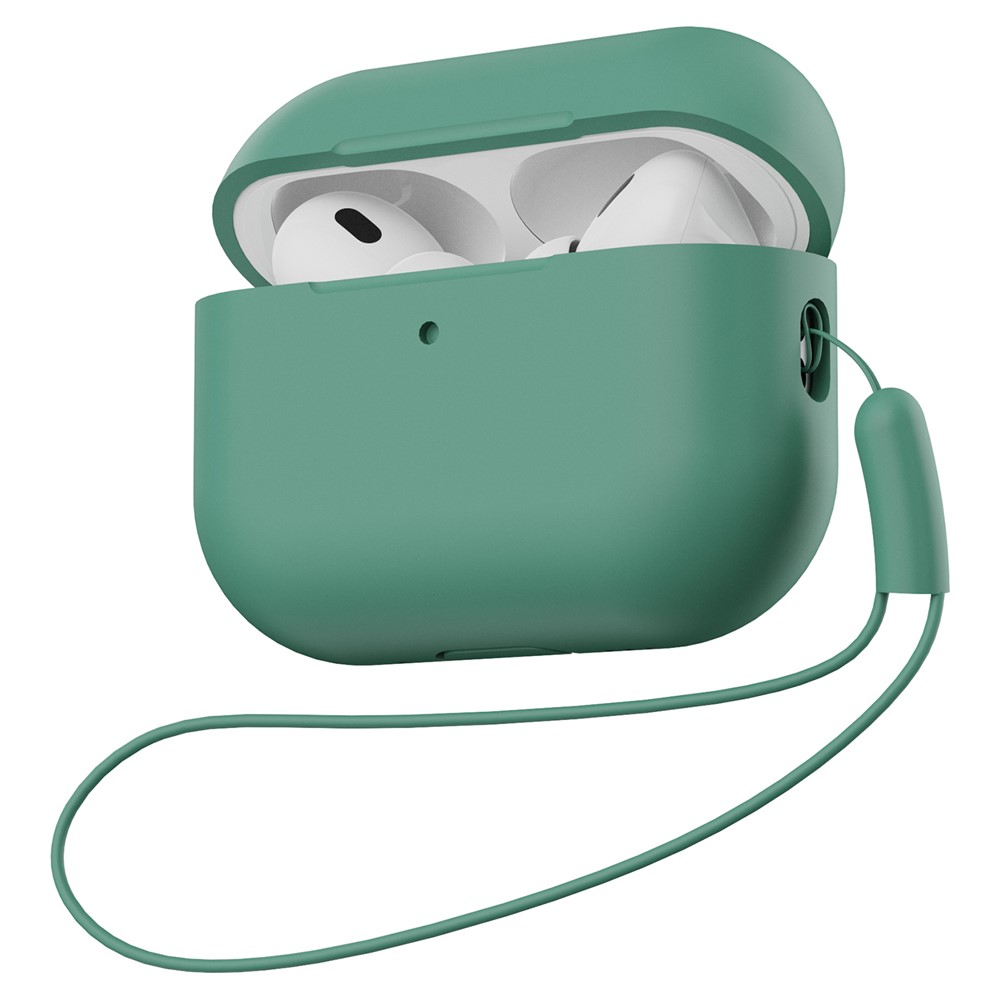 For AirPods Pro 2 Full Protection Silicone Case with Lanyard Drop-proof Protective Cover - Green