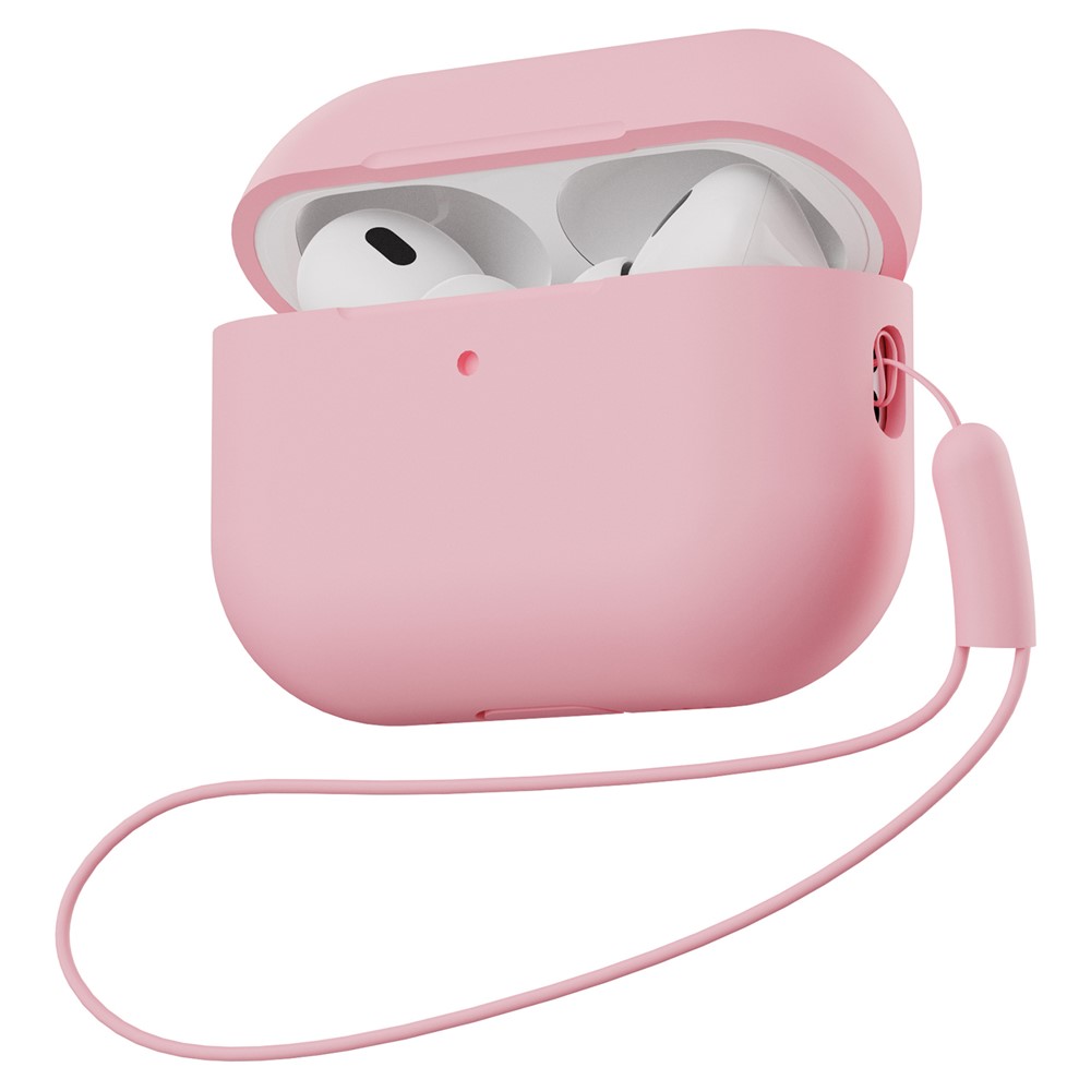 For AirPods Pro 2 Full Protection Silicone Case with Lanyard Drop-proof Protective Cover - Pink